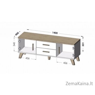 Cama LOTTA TV14 2D2S WOT+B TV stovas / baldas garso ir vaizdo aparatūrai 2 stalčiai 2