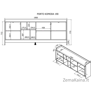 Cama PORTO 3D komoda 190x38x77 ąžuolas/juoda 3