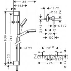 Dušo sistema su termostatiniu maišytuvu Hansgrohe Crometta Ecostat 1001 CL Combi 0,90m, 27813400