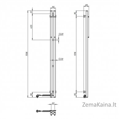 Elektrinis rankšluosčių džiovintuvas Navin Siluet Quadro, 90*1500, Sensor, 12-134053-0915, baltas, (laidas dešinėje) 5