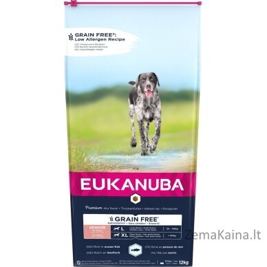 EUKANUBA Grain Free Senior large/giant breed, Ocean fish - sausas maistas šunims - 12 kg