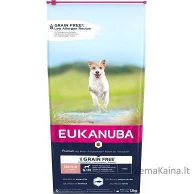 EUKANUBA Grain Free Senior small/medium breed, Ocean fish - sausas maistas šunims - 12 kg