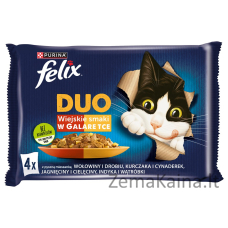 Felix Fantastic Duo mėsa - jautiena ir paukštiena, vištiena ir kinrožė, ėriena ir veršiena, kalakutiena ir kepenys - 4 x 85g