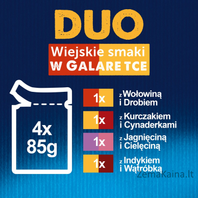 Felix Fantastic Duo mėsa - jautiena ir paukštiena, vištiena ir kinrožė, ėriena ir veršiena, kalakutiena ir kepenys - 4 x 85g 4