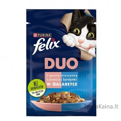 Felix Fantastic Duo su lašiša ir sardine drebučiuose - drėgnas kačių maistas - 85g