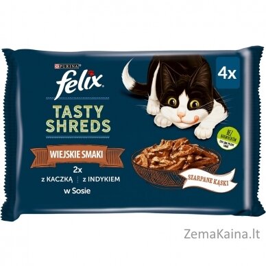 FELIX Tasty Shreds su antiena ir kalakutiena - 4x 80g