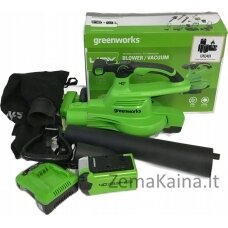 Greenworks 40V pūstuvas/dulkių siurblys Greenworks GD40BVIIK2x komplektinis pakrovėjas + 2x 2Ah baterijos