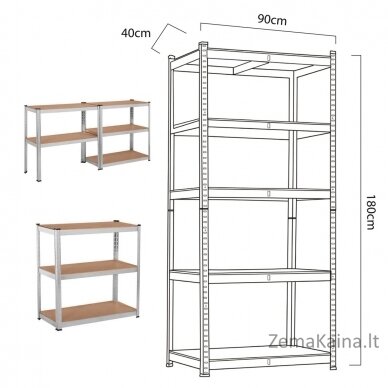 GreenBlue GB378 Metal Storage Rack Cabinet Shelves 175kg x5 180x90x40cm Galvanized Folding MDF 3