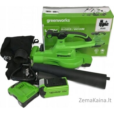 Greenworks 40V pūstuvas/dulkių siurblys Greenworks GD40BVIIK2x komplektinis pakrovėjas + 2x 2Ah baterijos