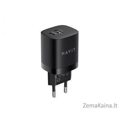 „Havit“ USB-A+USB-C įkroviklis UC30 EU (juodas) 2