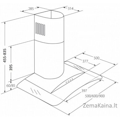 Kaminų gaubtas Akpo WK-4 Largo Eco 50 Montuojamas ant sienos Juodas 1