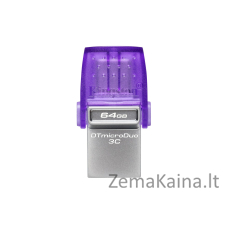 Kingston Technology DataTraveler microDuo 3C USB atmintukas 64 GB USB Type-A / USB Type-C 3.2 Gen 1 (3.1 Gen 1) Violetinė, Nerūdijančiojo plieno