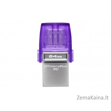 Kingston Technology DataTraveler microDuo 3C USB atmintukas 64 GB USB Type-A / USB Type-C 3.2 Gen 1 (3.1 Gen 1) Violetinė, Nerūdijančiojo plieno