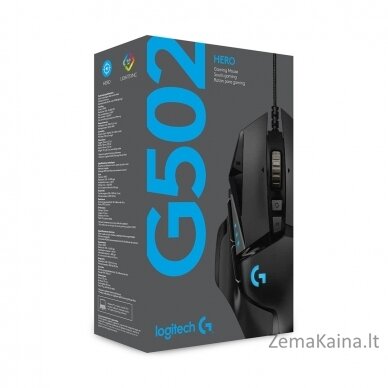 Logitech G G502 HERO kompiuterio pelė Dešinės rankos USB A tipo Optinis 16000 DPI 10