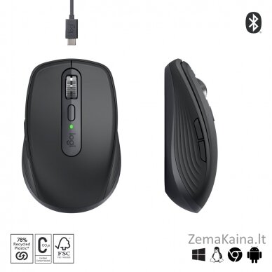 Logitech MX Anywhere 3S kompiuterio pelė Dešinės rankos RD belaidis ryšys + „Bluetooth“ Lazeris 8000 DPI 1