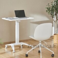 Maclean MC-453 W Mobile Laptop Desk with Pneumatic Height Adjustment, Laptop Table with Wheels, 80 x 52 cm, Max. 8 kg, Height Adjustable Max. 109 cm (White)