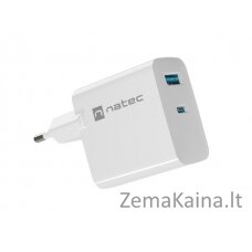 NATEC RIBERA GAN CHARGER 1x USB-A + 1x USB-C 65W BALTAS