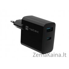 "NATEC RIBERA GAN CHARGER" 1x USB-A + 1x USB-C 65W BLACK