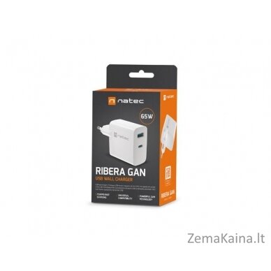 NATEC RIBERA GAN CHARGER 1x USB-A + 1x USB-C 65W BALTAS 1