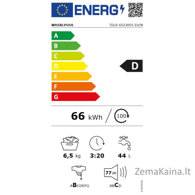 Per viršų pakraunama skalbimo mašina WHIRLPOOL TDLR 65230SS EU/N 1