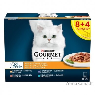 PURINA  Gourmet Perle Duck, turkey, lamb, tuna - drėgno kačių ėdalo - 12x85 g