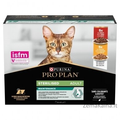 PURINA Pro Plan Sterilised Beef and Chicken Multipack - drėgnas kačių maistas - 10x85 g