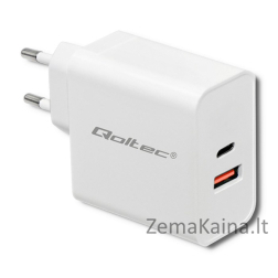 Qoltec 51715 Įkroviklis | 63W | 5-20V | 1,5-3A | USB tipo C PD | USB QC 3.0 | Balta