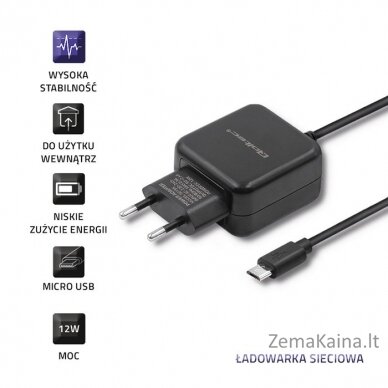 Qoltec 50196 Įkroviklis 5V | 2.4A | 12W | MicroUSB | Juoda 1