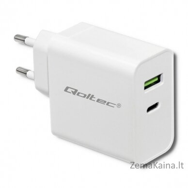 Qoltec 51718 Įkroviklis | 45W | 5-20V | 2.4-3A | USB tipo C PD | USB | Balta