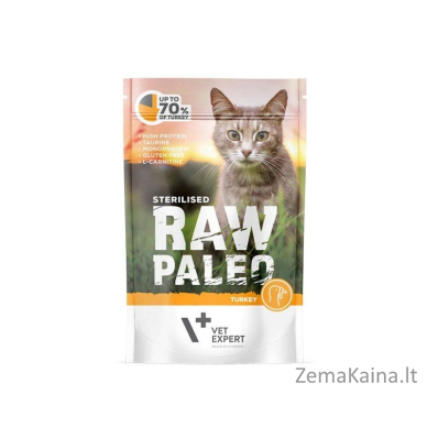 RAW PALEO Adult Cat Sterilized Turkey - šlapias kačių maistas - 100 g