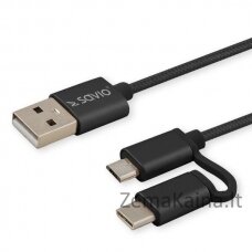 Savio CL-128 USB kabelis 1 m USB 2.0 USB A USB C/Micro-USB A Juoda