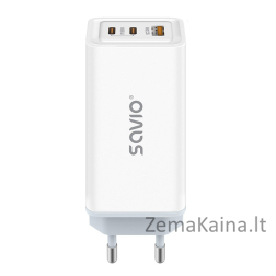 SAVIO LA-07 GaN 65W tinklo įkroviklis, USB, QC4.0+, PD 3.0, baltas
