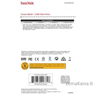 Sandisk Cruzer Blade USB atmintukas 64 GB USB A tipo 2.0 Juoda, Raudona 4