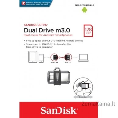 Sandisk Ultra Dual m3.0 USB atmintukas 128 GB USB Type-A / Micro-USB 3.2 Gen 1 (3.1 Gen 1) Juoda, Sidabras, Permatomas 10