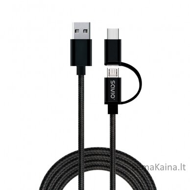 Savio CL-128 USB kabelis 1 m USB 2.0 USB A USB C/Micro-USB A Juoda 3