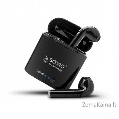 SAVIO TWS-02 Bluetooth belaidės ausinės, juodos spalvos 1