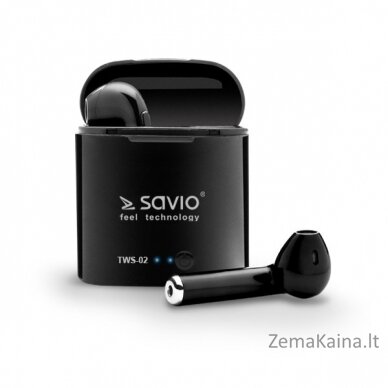 SAVIO TWS-02 Bluetooth belaidės ausinės, juodos spalvos