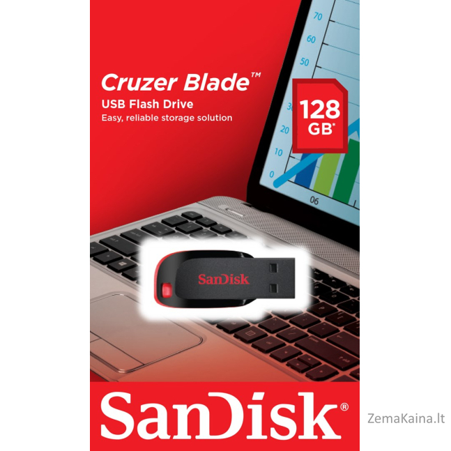 Sandisk Cruzer Blade USB atmintukas 128 GB USB A tipo 2.0 Juoda, Raudona 8