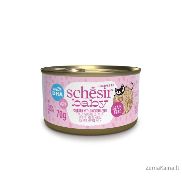 SCHESIR Baby Chicken su kepenėlėmis sultinyje - šlapias maistas kačiukams - 70g