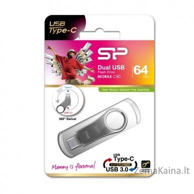 Silicon Power Mobile C80 USB flash drive 64 GB USB Type-A / USB Type-C 3.0 (3.1 Gen 1) Titanium 5