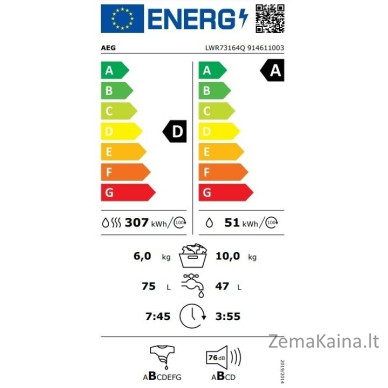 Skalbimo mašina su džiovinimo funkcija  AEG LWR73164Q 1