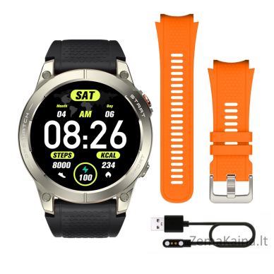 Smartwatch sportowy Manta Activ X GPS srebrny + pomarańczowy pasek 1