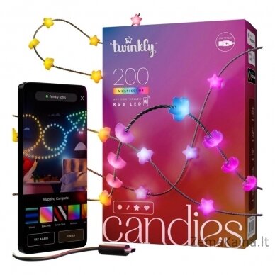 Twinkly Candies – 200 Lampki w kształcie gwiazd RGB LEDs, zielony przewód, USB-C