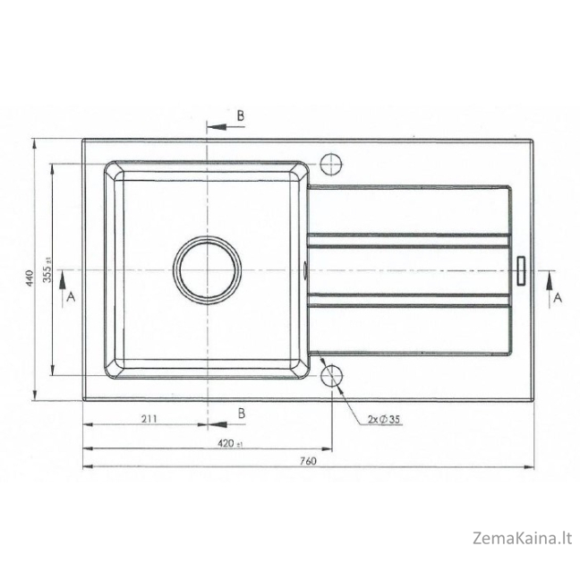 Vieno dubens kriauklė su nusausintuvu Maidsinks Promo 76x44 1B 1D E070053701 1