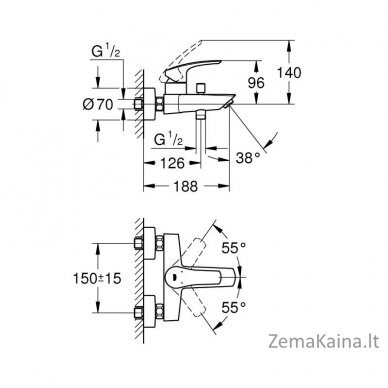 Vonios/dušo maišytuvas EUROSMART 3, chromas 33300003 1