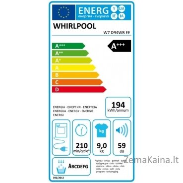 Whirlpool džiovyklė su šilumos siurbliu W7 D94WB EE 7