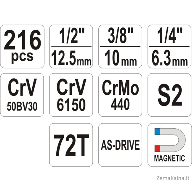 YATO YT-38841 1/4", 3/8", 1/2" veržliarakčių rinkinys